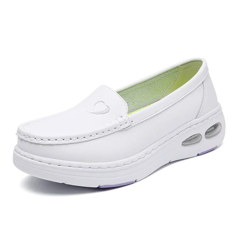 Big size 2024 new hot sell high quality real cow leather soft and comfortable white color lady shoes for nurse and doctor