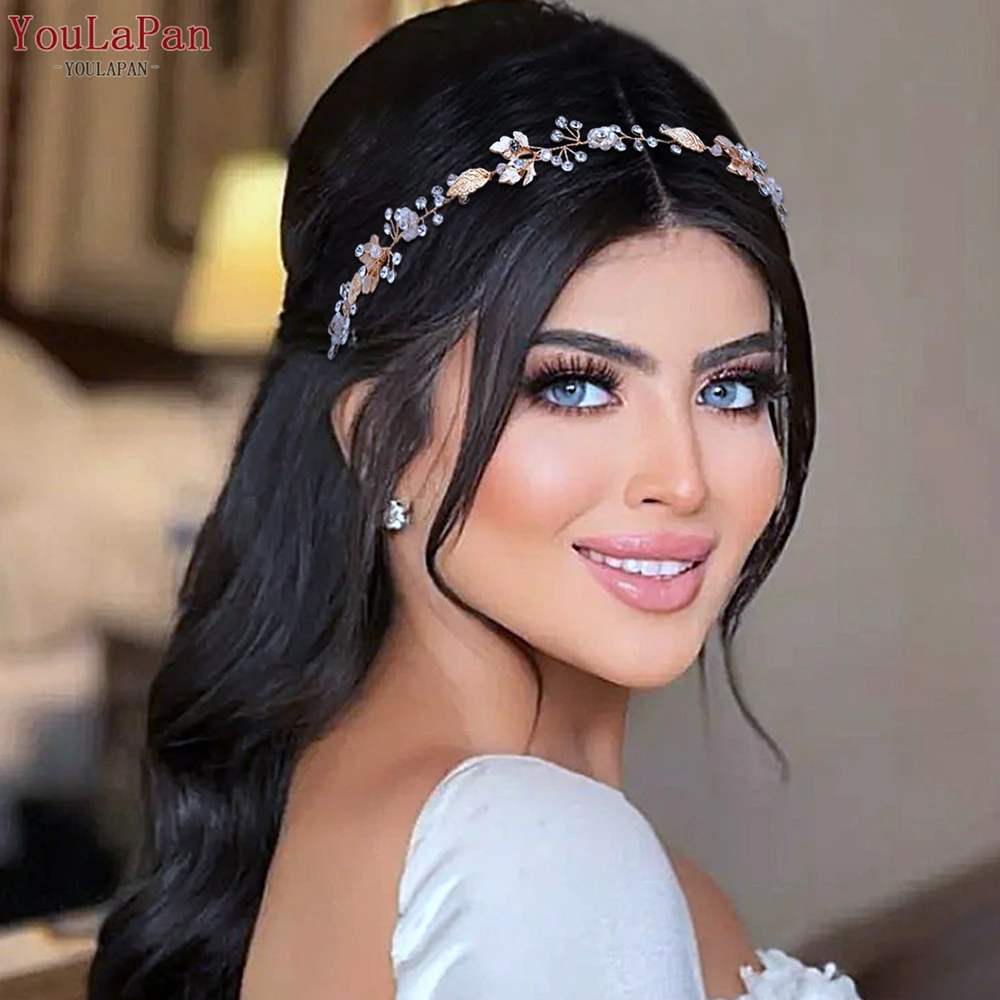 

YouLaPan Golden Color Alloy leaf Hair Band Crystal Rhinestone Bride Headband Hair Accessory Wedding Headpieces Party Gift HP122