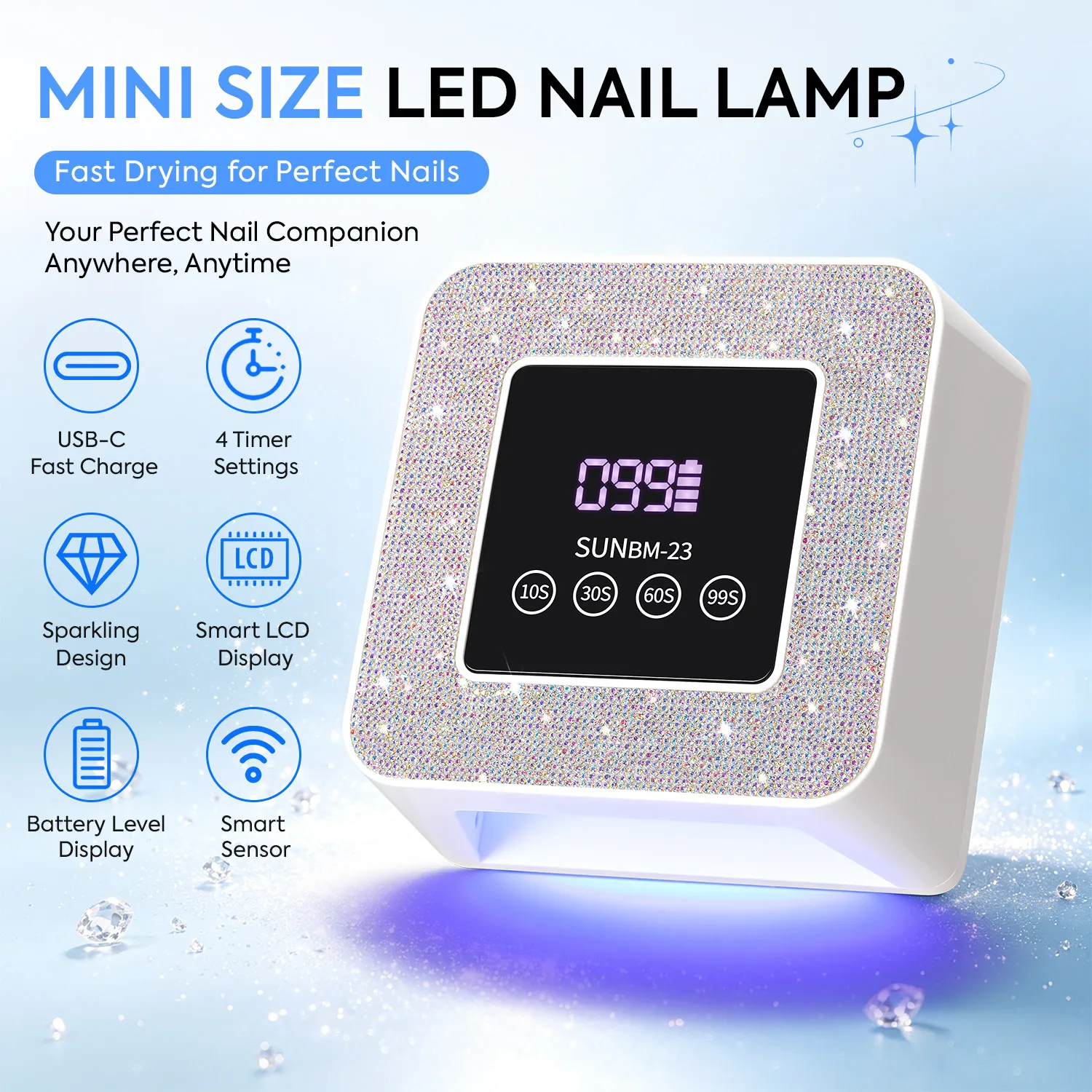 DianaBeauty Mini UV LED Nail Lamp Rechargeable 21LEDS Nail Dryer for Curing All Gels Nail UV Lamp for Nails Manicurist Supplies