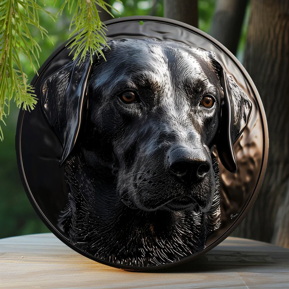 

Spring Aluminum Sign Faux Embossing Painted Round Wreath Sign Dormitory Decoration Gifts Labrador Retriever Themed Decoration