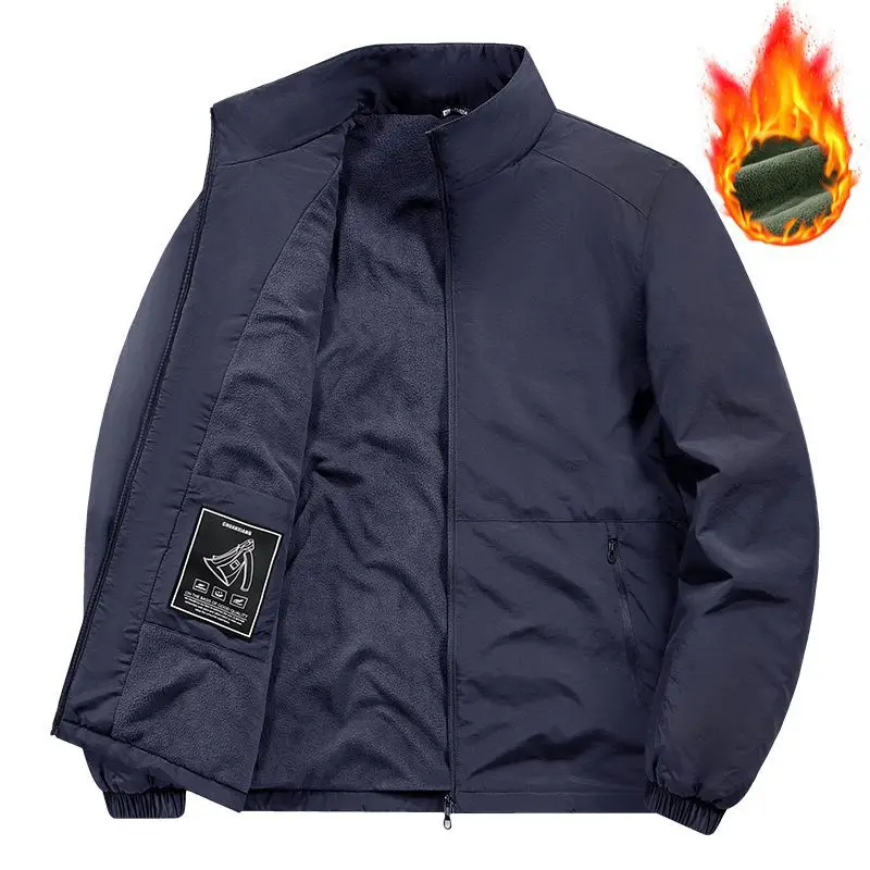 Winter Man Jacket Thicken Fleece Cold-proof Windproof Long Sleeve Male Coat Solid Stand Collar Oversize Men Outerwear