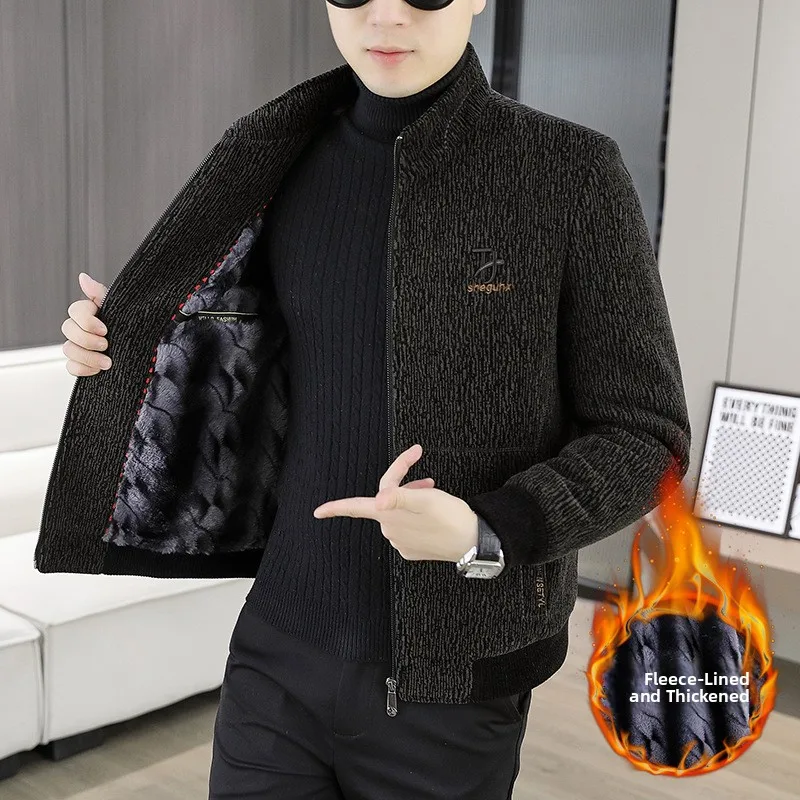 

High Quali Striped Fce Lined Woolen Stand Collar Jaet Coat for Men Autumn Winter Seasonal Prtion Item 88
