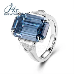 PTX GRA Certificated 14K Solid Gold Dark Blue VVS Emerald Moissanite Engagement Sterling Silver Rings Moissanite Diamond Ring