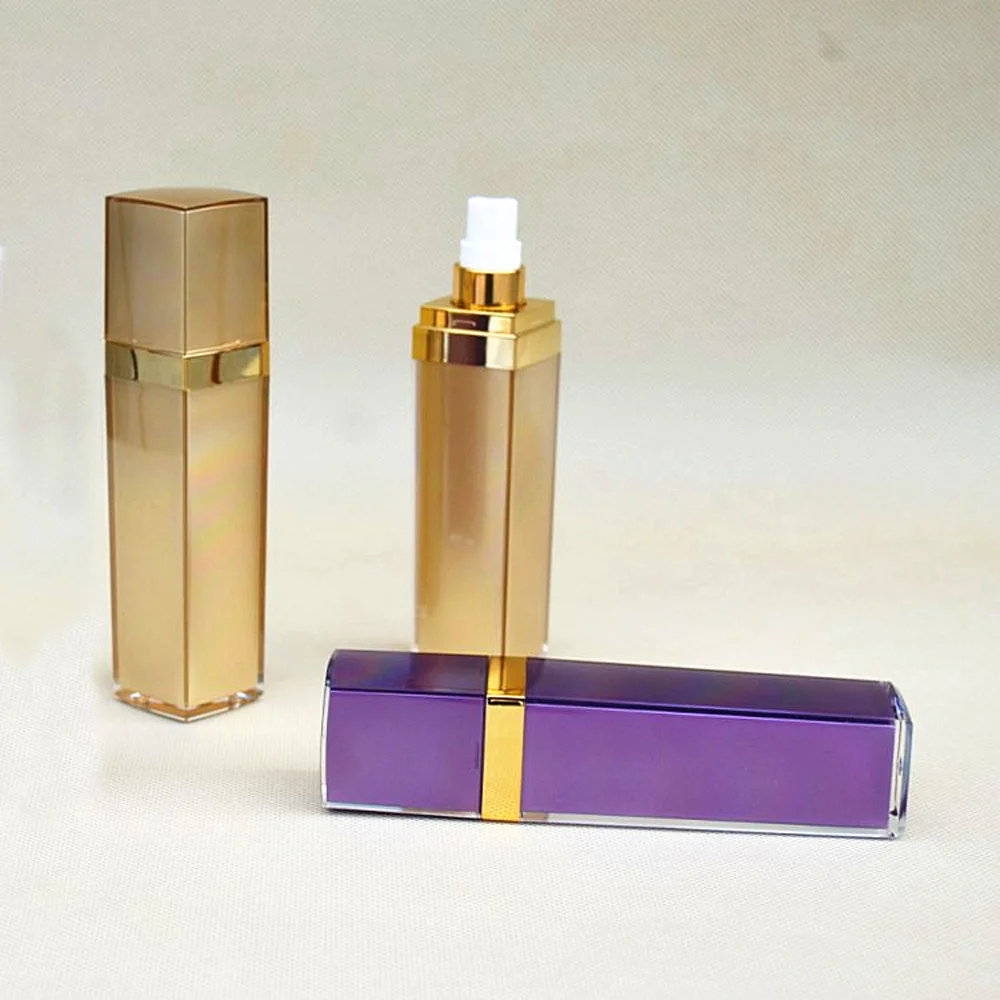 50ml capacity empty matte gold&purple color square shape acrylic material lotion bottle with pump and cap