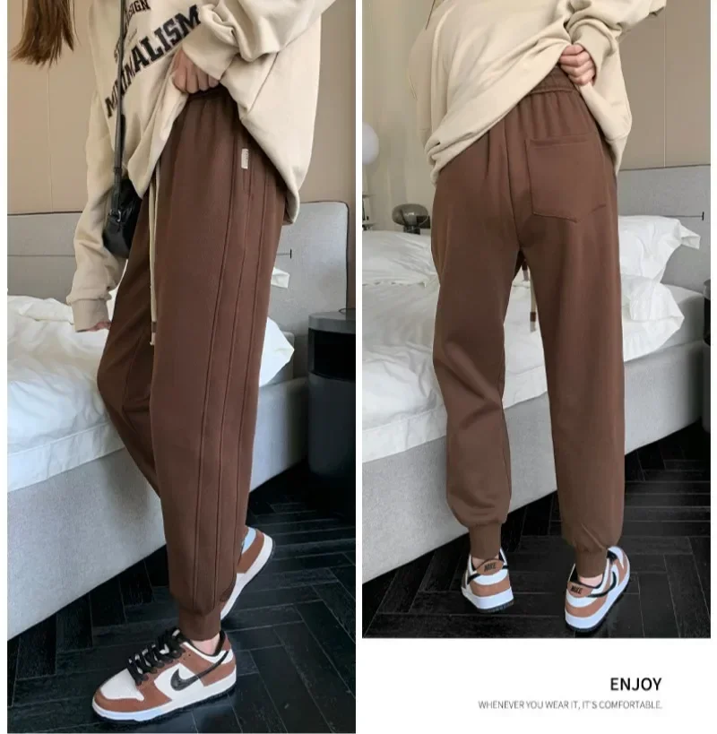 Women Fashion Patchwork Jogger Pants Solid Color High Waist Haren Pants Loose Casual Sweatpant Commute Street All-Match Trousers