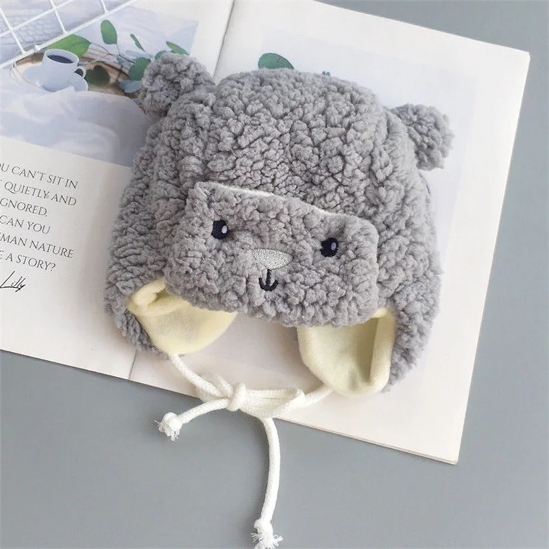 Cute Baby Plush Hat Autumn Winter Warm Cap Infant Boys Girls Bonnet Cartoon Solid Kids Warm Earflap Hat Toddler Accessories