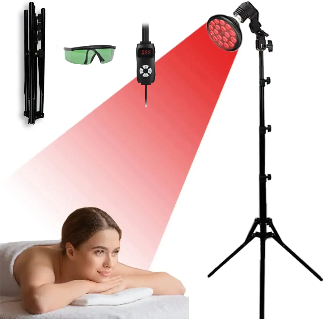 Red Light Therapy for Body and Face, 660nm ＆ 850nm Infrared Red Light Therapy Device with Adjustable Stand for Pain Relief, Skin