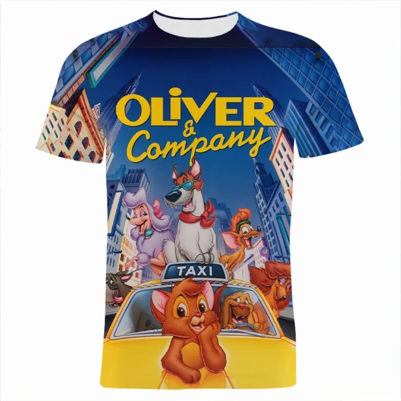 

2024 Disney Anime Movie Oliver Company 3D Print T-shirt Boys Girls Short Sleeves Children Unisex Tops Tees