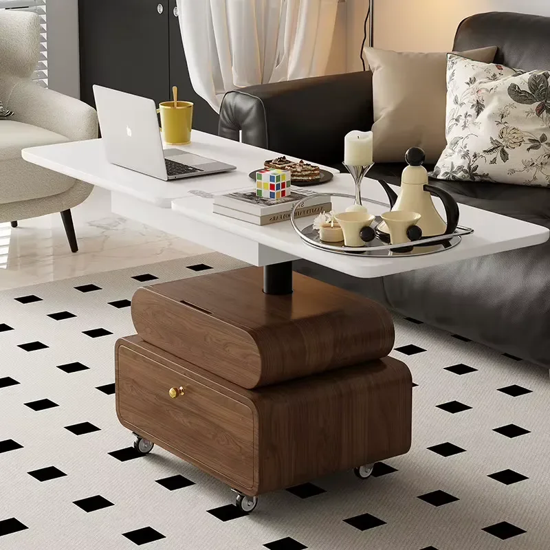 Middle Ancient Style Movable Lift Folding Coffee Table French Retro Multifunctional Sofa Side Table Balcony Small Cart