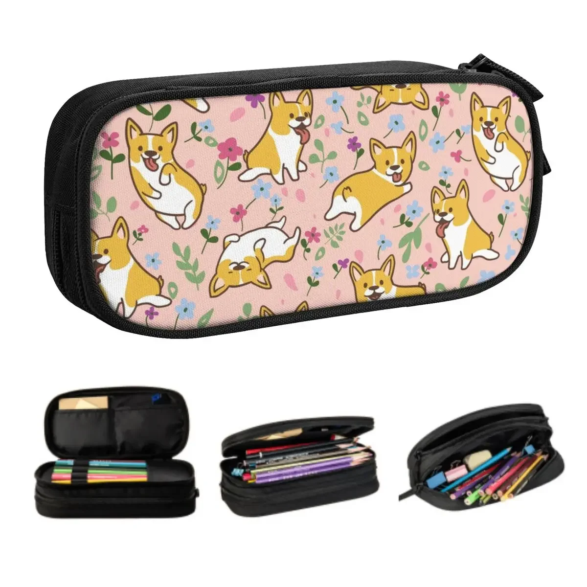 

Kawaii Cute Corgi Puppy Pencil Cases for Boys Gilrs Custom Large Capacity Pen Box Bag School Supplies