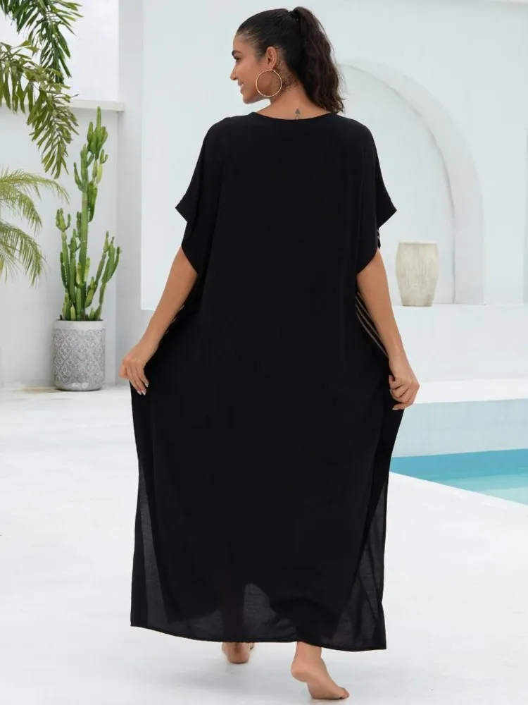 Maxi Dress Cover-Ups Women Swimsuit Batwing Sleeve Sundress Robe Summer New Print Fashion Beach Holiday Bikini Cover Up Swimwear