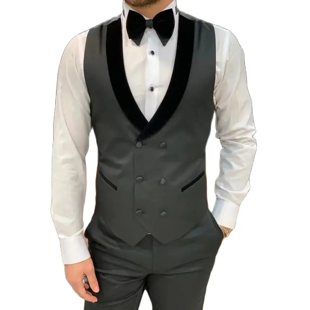 Men\'s Casual Suit Vest Double Breasted Shawl Lapel Dress Waistcoat for Wedding Party Dinner