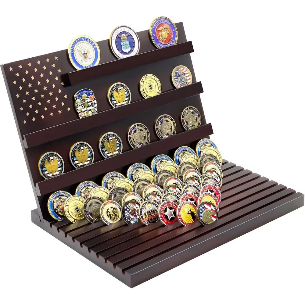 

Military Solid Wood Coin Display Case for 80-100 Challenge Coins, 13-Row Wooden Stand Holder