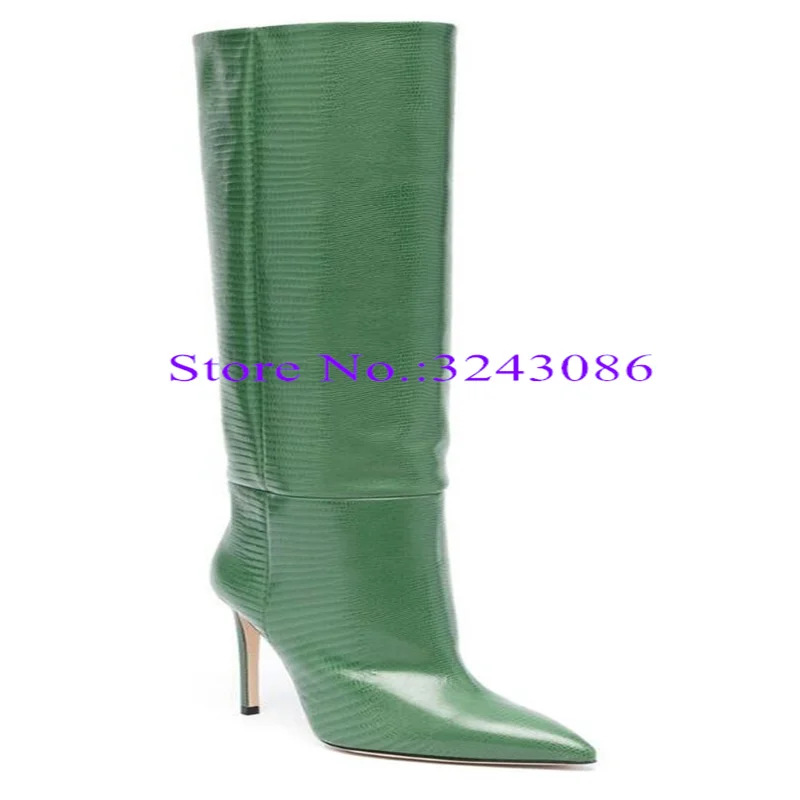 New Arrival Lady Leather Long Boots Sexy Snakeskin Thin Heel Woman Knee High Boots Female Fashion Large Size Banquet Shoes