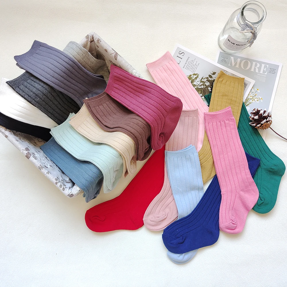 19 Colors New Baby Knee High Socks Soft Kids Boys Girls Long Sock Cotton Cute Spanish Stripe Solid Children Sock School