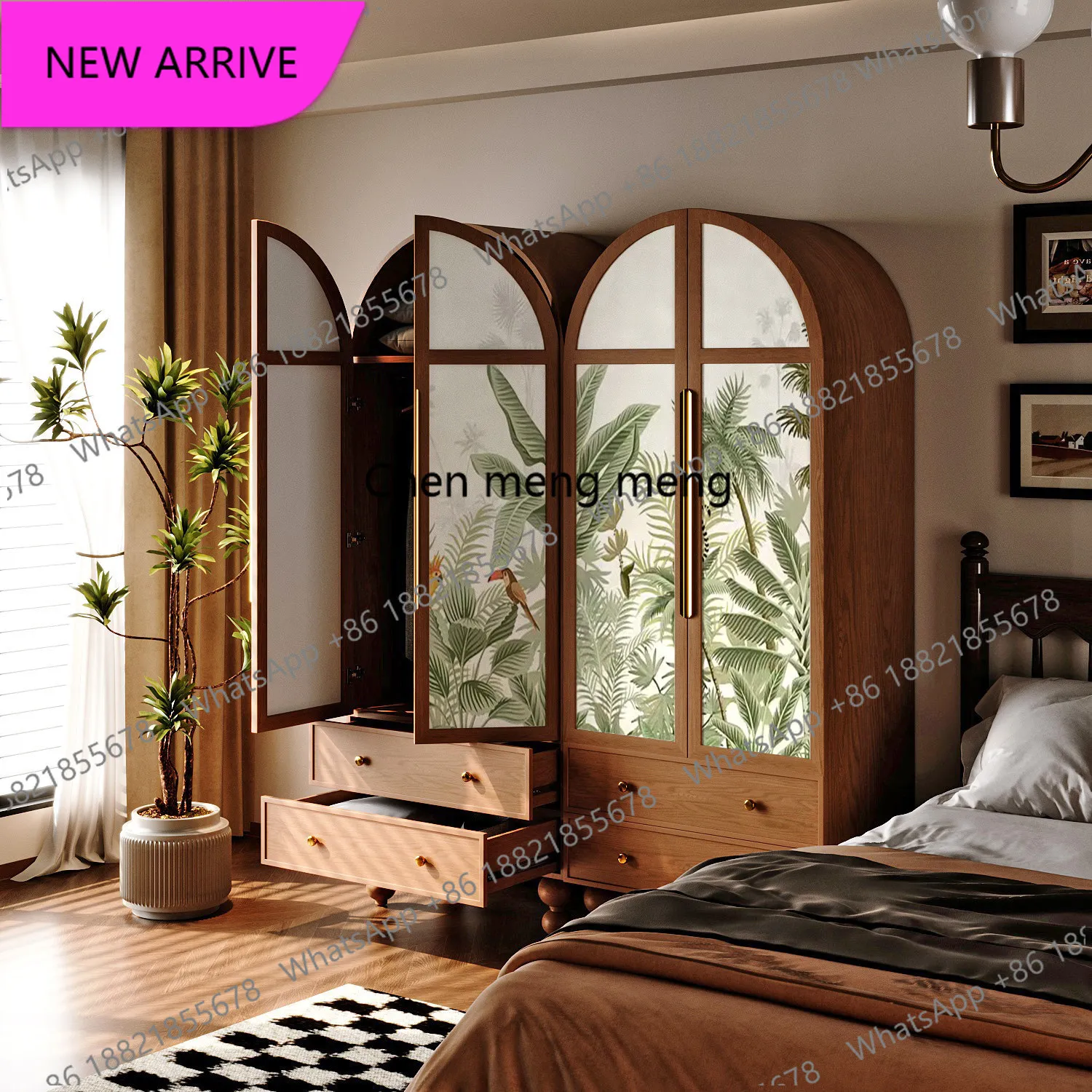 

M183 New Chinese retro wardrobe large-capacity storage hanging wardrobe solid wood painted storage cabinet