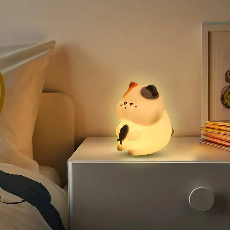 

Cat Night Light Fun Touch Cat And Fish Lamp Portable USB Rechargeable Animal Light Desktop Ornaments Silicone LED Lamp For