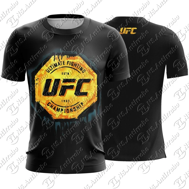 

Summer Men 25-26 UFC Men Fashiong Breathable Round Neck Short Sleeve Boxing MMA Training Sportswear Man Casual T-shirt Tops Tees