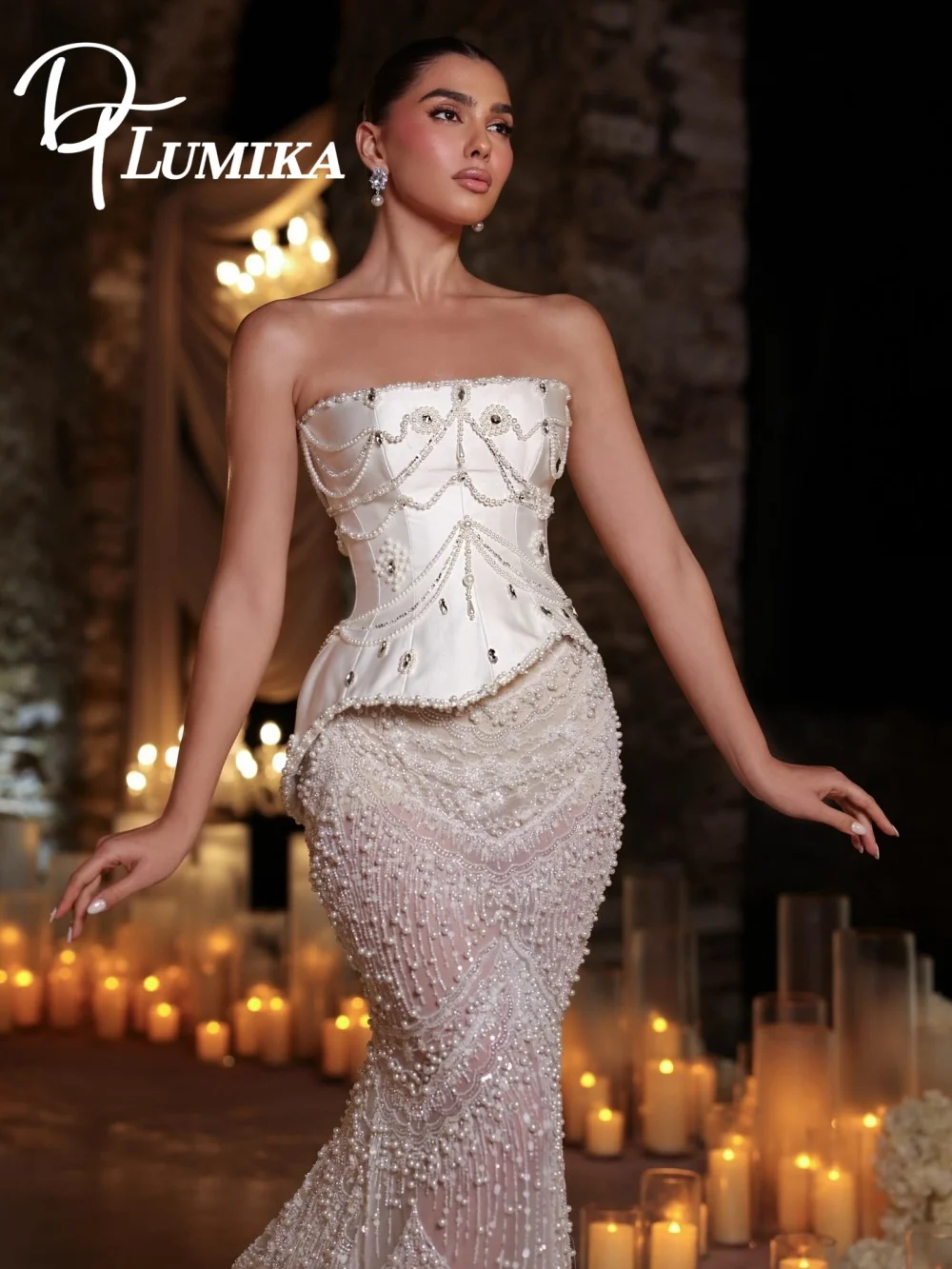 

2026 Bold Statement Wedding Dress Plumika Dazzling Pearl Beaded Mermaid Strapless Corset Bridal Gown Vestidos De Novia