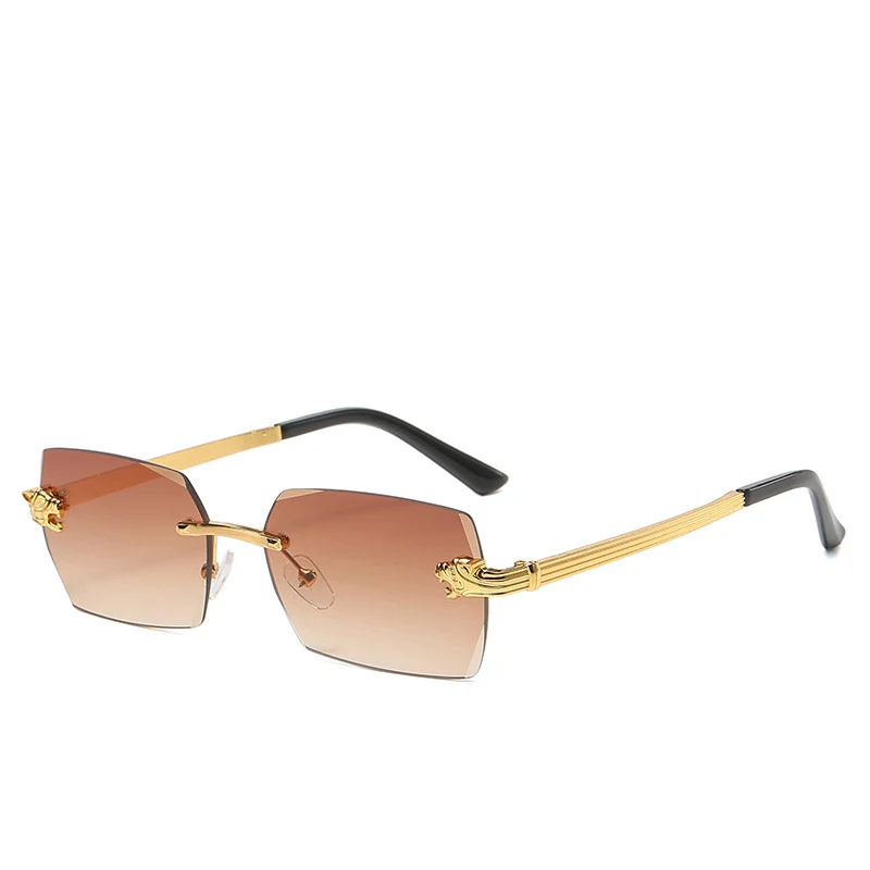 Luxury Brand Square Women\'s Sunglasses Fashionable Leopard Head Frameless Gradient Shades Casual Fishing Men\'s Sun Glasses UV400