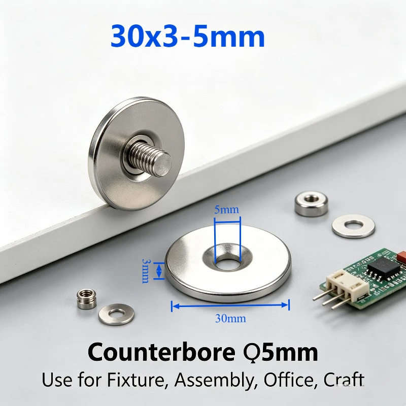 30x3-5mm Round Countersunk N35 Neodymium Magnet 30*3-5 mm, Hole 5mm Disc Magnet for Handmade Projects Industrial Office Fixing