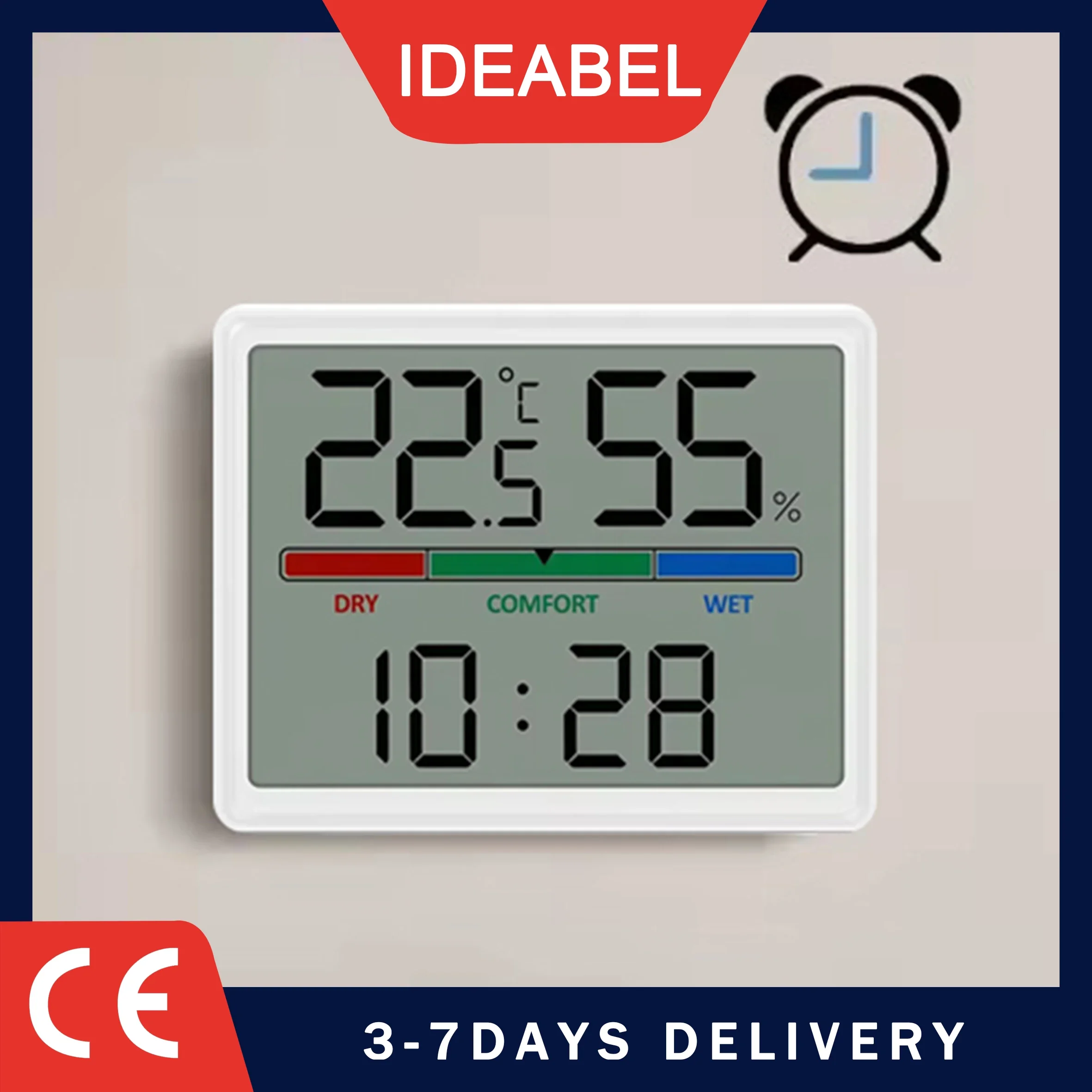 IDEABEL Digital Clock Hygrothermograph Indoor Thermometer Hygrometer Home Office Desktop Table Monitor Temperature Humidity Met