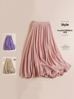 plus Size Women's Cotton Lin  Color High Waist Dra A-Line Long Skirt Summer New Sle Slimming Skirt Maxi Dr