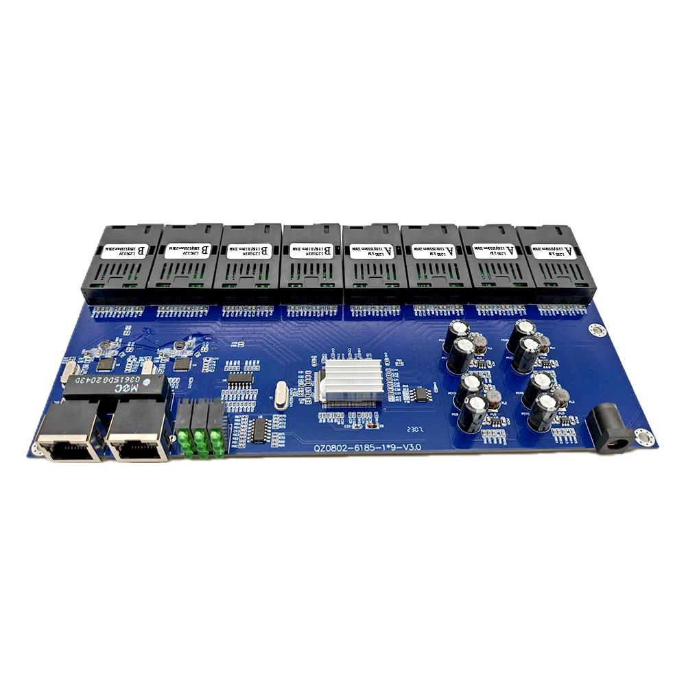 Gigabit 8F2E Ethernet switch Fiber Optical Media Converter PCBA Board SC 1310/1550NM 20KM 8 SC 2 RJ45 utp