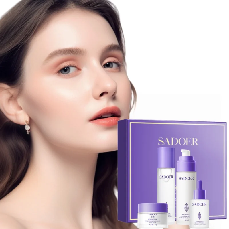 Set de Cuatro Productos Perilla Overnight para Hidratar, Humectar y Nutrir la Piel, Mejora la Opacidad y Suaviza la Piel, Set de Productos para el Cuidado de la Piel, Hidratante y Suavizante, Cuida la Piel Hermosa, Mejora la Textura de la Piel Seca, Áspera y Opaca, Retiene la Humedad y Brinda Protección Adicional, Piel Joven y Hermosa, Set de Cuidado Facial