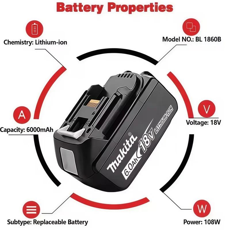 Original Makita 18V Rechargeable Battery 6.0Ah BL1860 BL1860B BL1840 BL1840B BL1850 BL1850B For Makita Power Tools - view 5