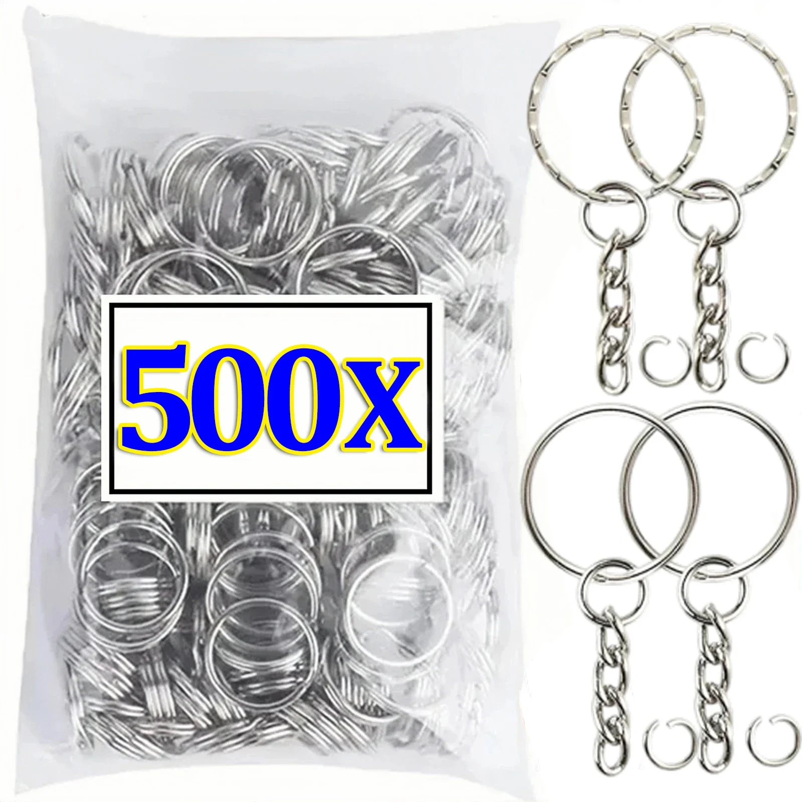 50/500pcs Metal Blank Keyring Keychain Split Rings Keyfob Keyrings Lobster Clasp Keychain Key Pendant Ring Stainless Steel Rings