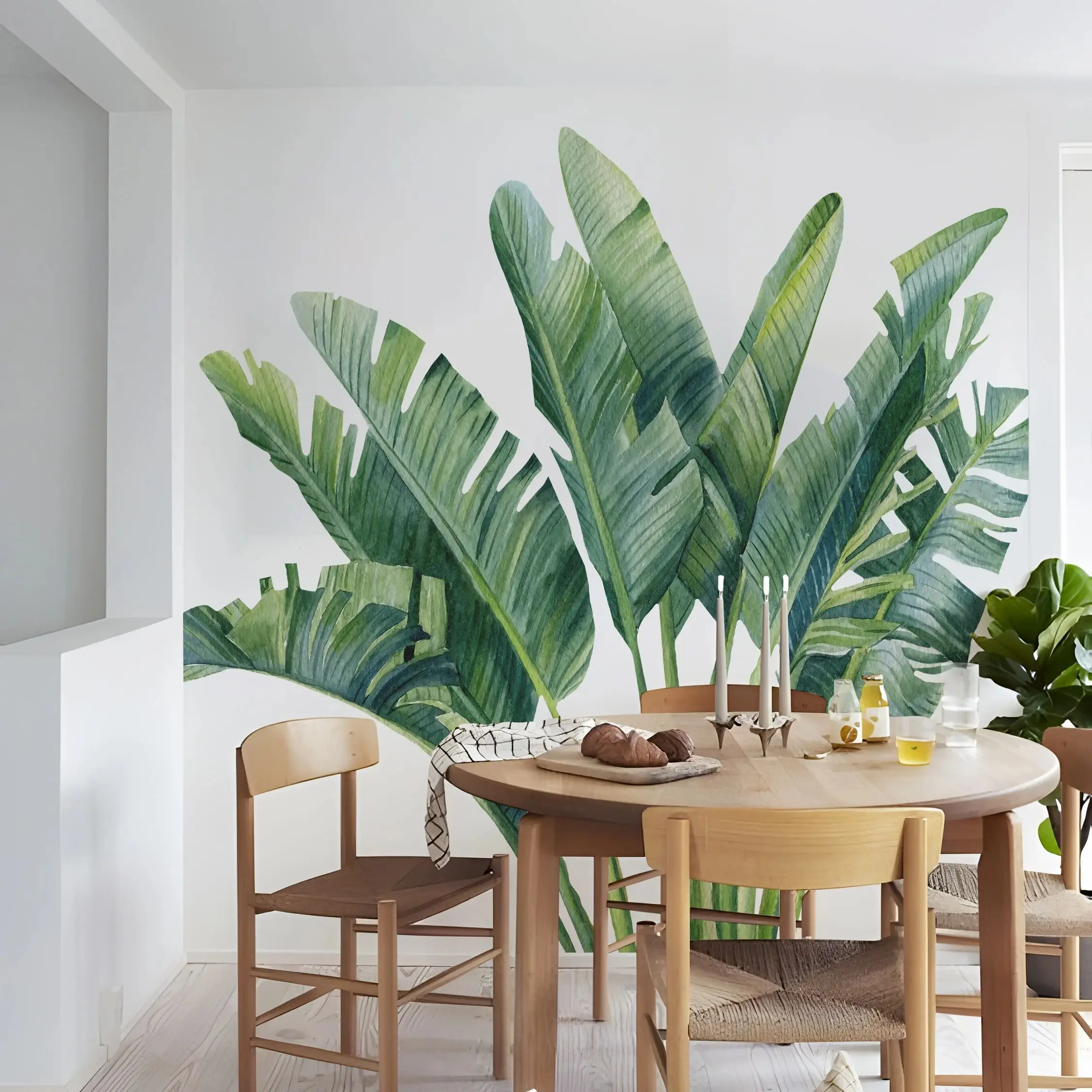 

Banana Leaf Tropical Plants Peel and Stick Wall Decals，Natural Leaves Green Plant Wall Murals Fabric Waterproof DIY Wall Decor