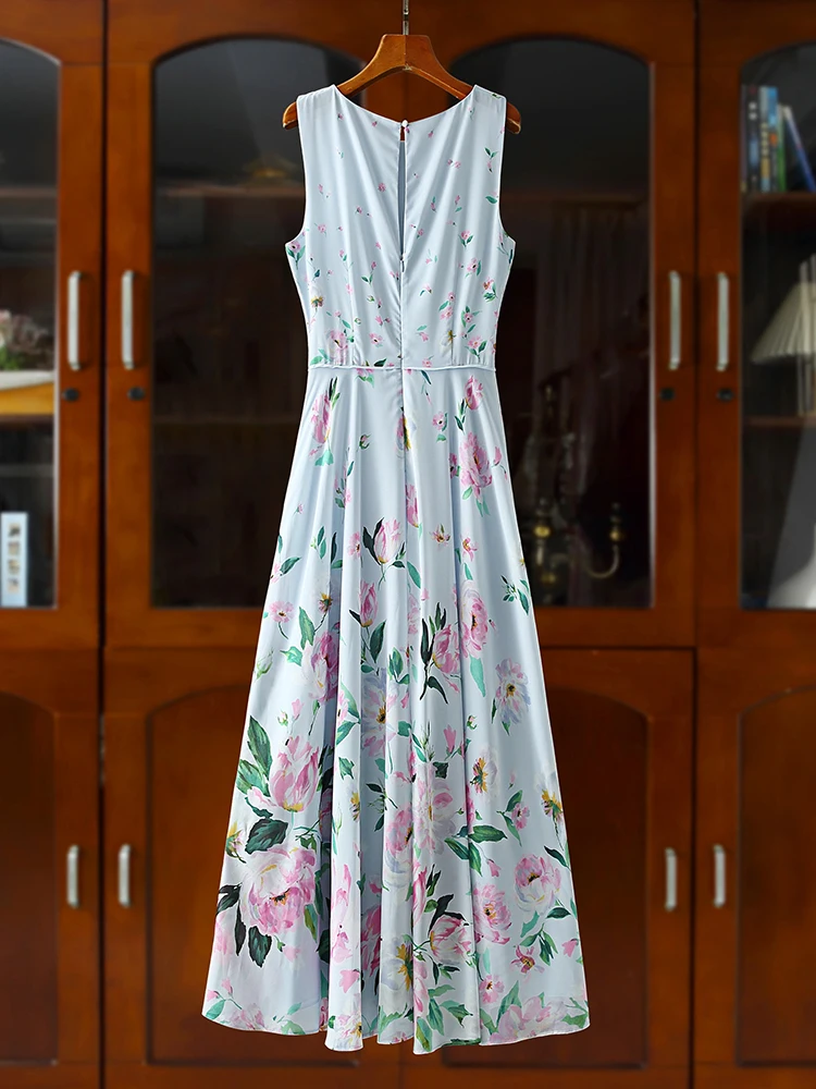 Fre Estate 2024 rotondo Ne Svel Chiffon Dr Taglia grande Floreale A-Line Lungo Dr Briti Sle Vita alta Poliestere...