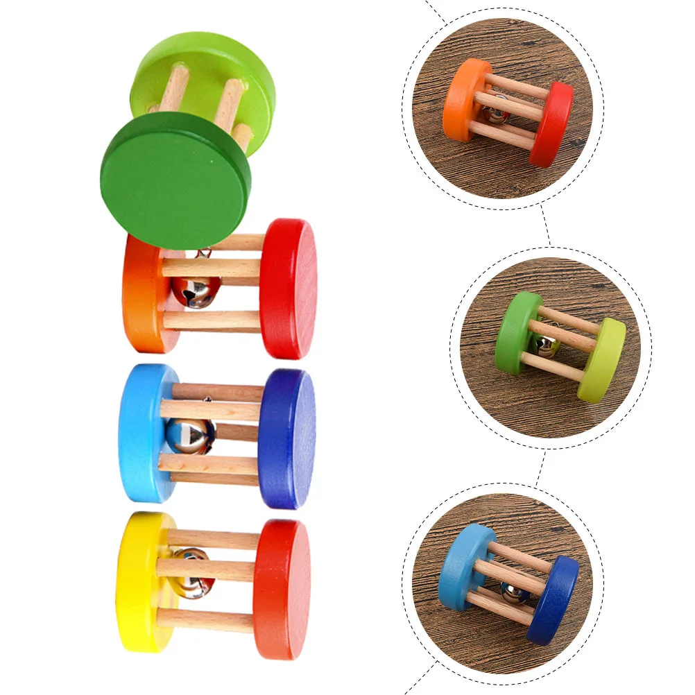 4Pcs Wooden Rattles Baby Educational Playthings Smooth Polished Infant Hand Rattle for Early Learning Hand Eye Coordination