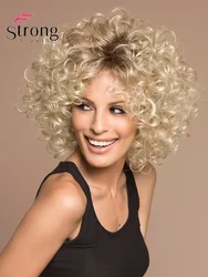 Strongbeauty Women Short Curly Wigs Fluffy Wavy Blonde Synthetic Hair Wig Stylish Wigs