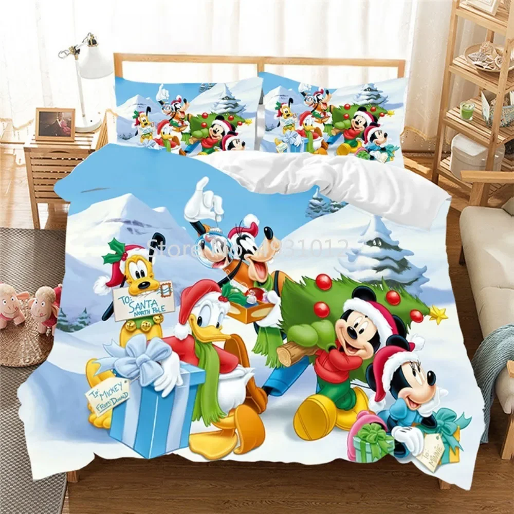 

Christmas Mickey Minnie Mouse Bedding Set Duvet Cover Pillowcase Home Textile Adult Children Gift Twin Queen King Size