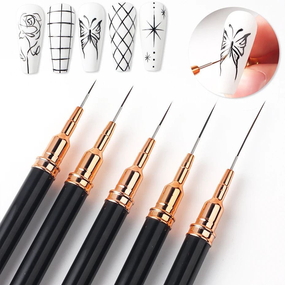 

5pcs Nail Art Liner Brush Set UV Gel Nail Brushes Kit Stripe Line Painting Drawing Flower Pattern Pen Professional Manicure Tool