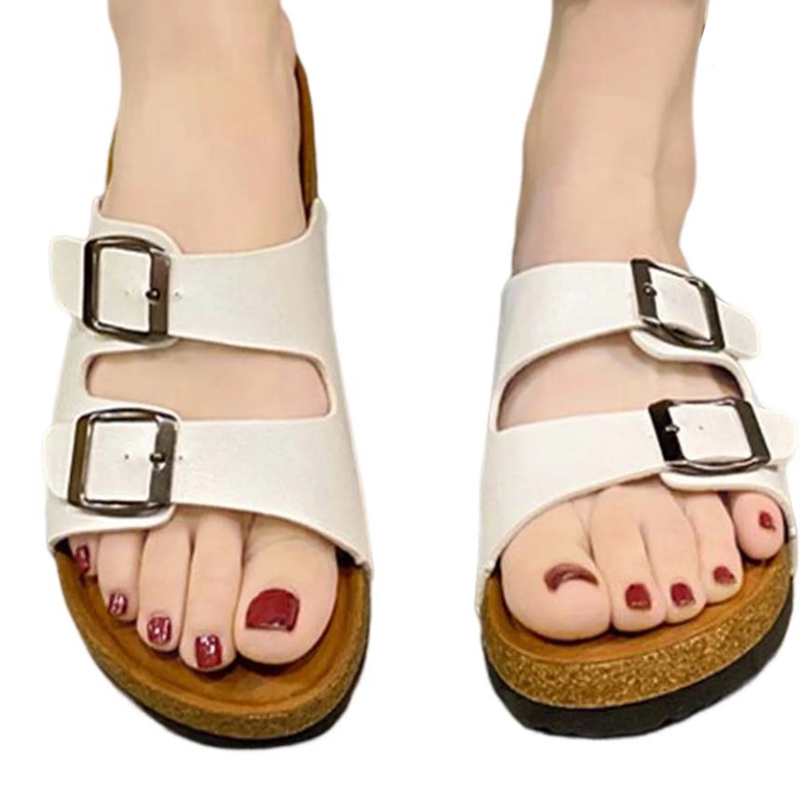 Black/White Casual Slippers With Double Buckle Wear-Resistance Non-Slip Shoes For Beach Party