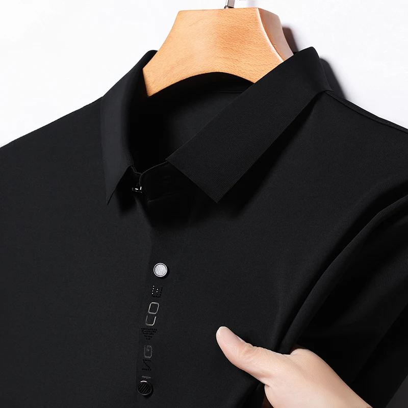 High-grade Brand Ice Silk Elasticity Shirts 2024 Summer Lapel Printing Breasted Shirt Business Casual Short Sleeved Men Clothing