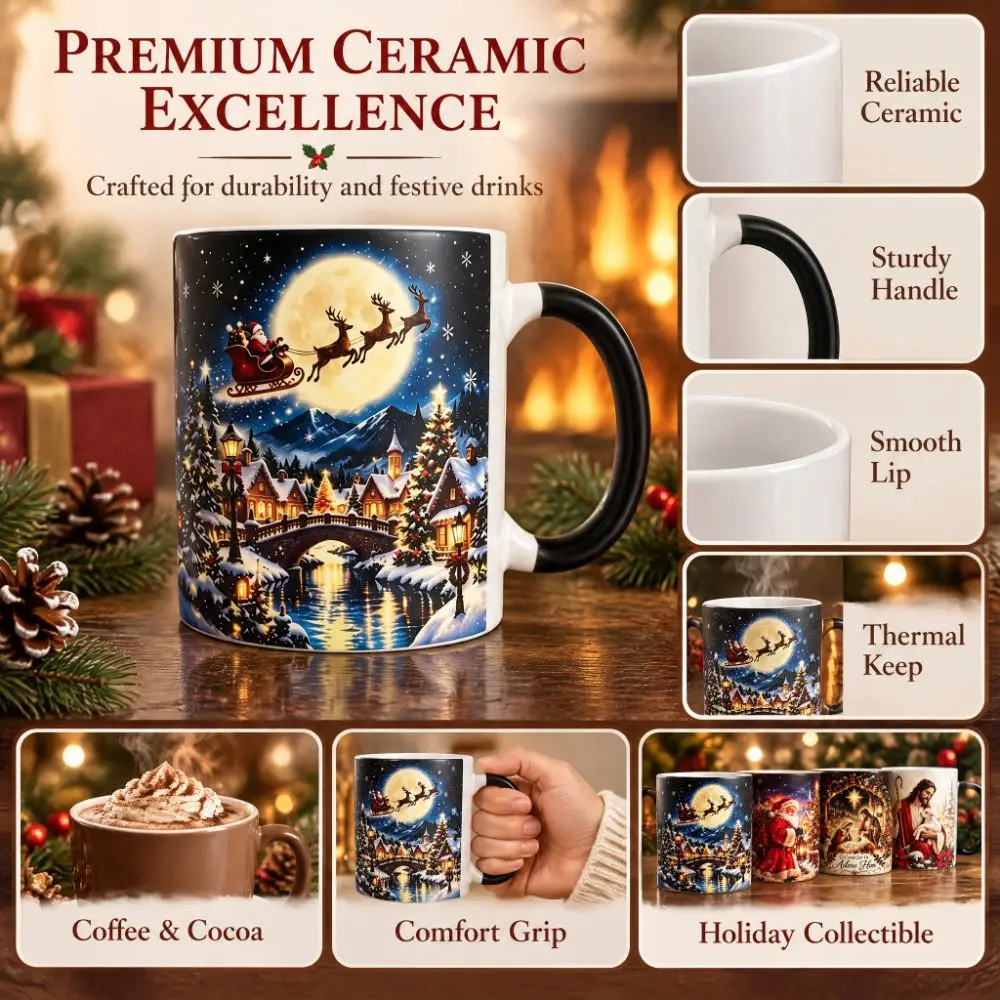 Magic Heat Activated Color Changing Mug Heat Sensitive Ceramic Magic Mug Christmas Theme Eye-catching Coffee Cup Gift