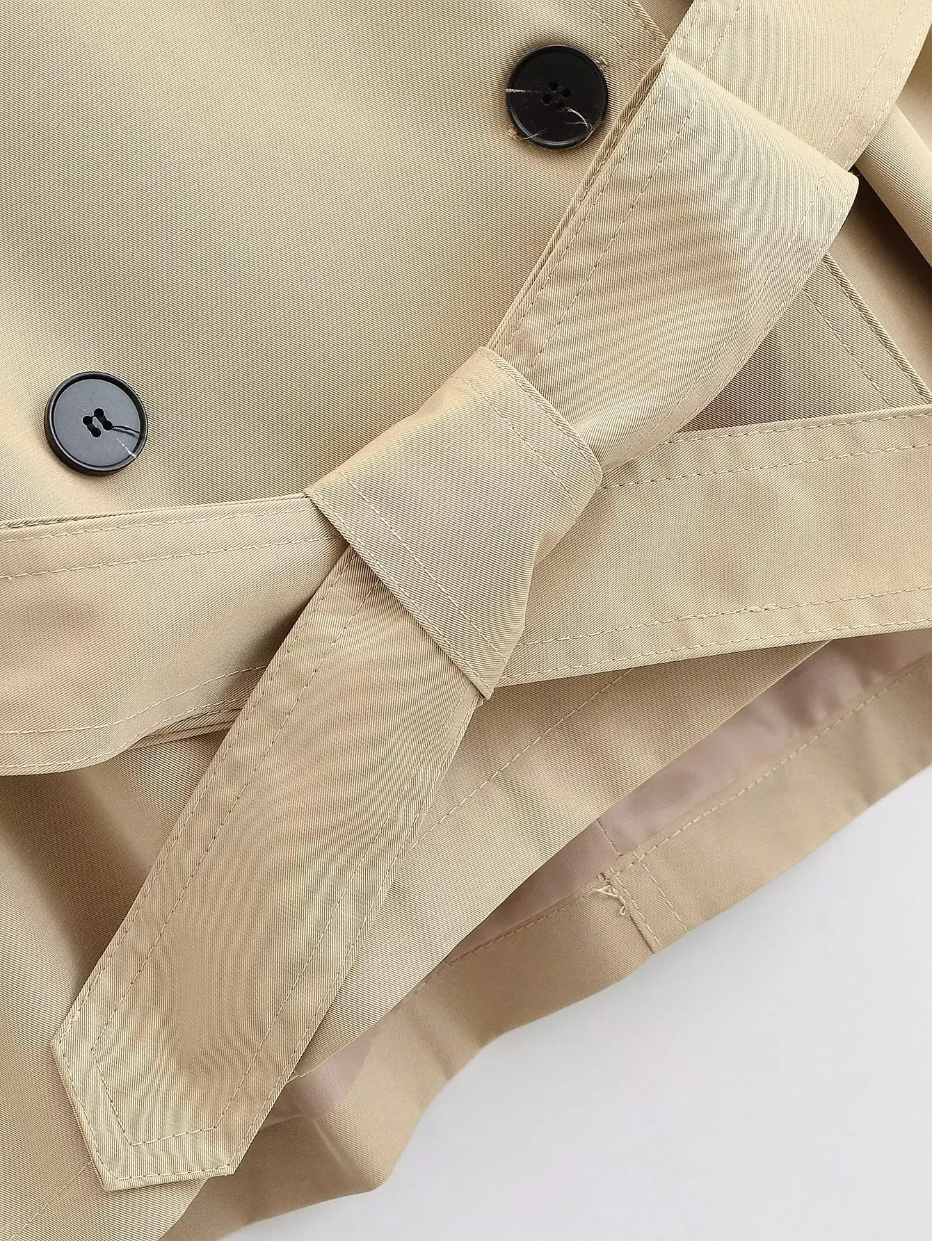 Damen Vintage Windbreaker-Jacke Frühling Damenjacke mit Reverskragen Doppelreihig Locker Geschnitten mit Gürtel Schicke Lässige Oberbekleidung – Detail 8