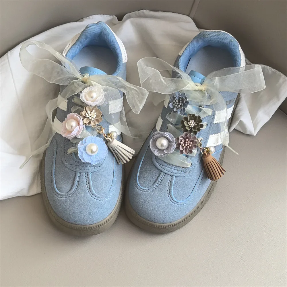 1Pcs Pearl Tassel Shoelaces Charms for Sneakers Advanced Pearl Daisy Flower Shoe Charm Buckle DIY Shoes Decorations