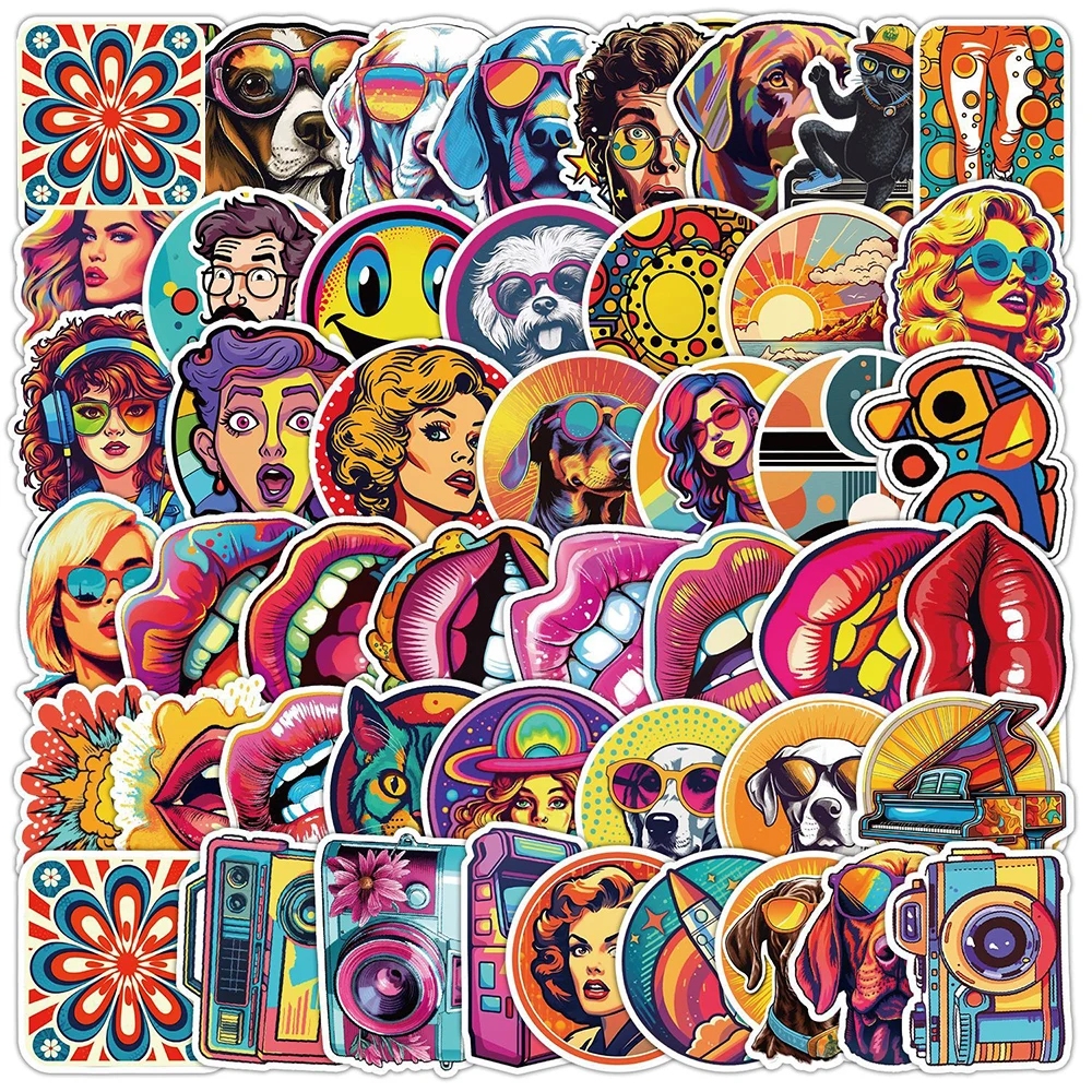 10/30/50 Stück Retro Bunte Pop-Style Aufkleber Cartoon Kreative Abziehbilder DIY Gepäck Wasserflasche Telefon Fahrrad Graffiti Sticker Pack
