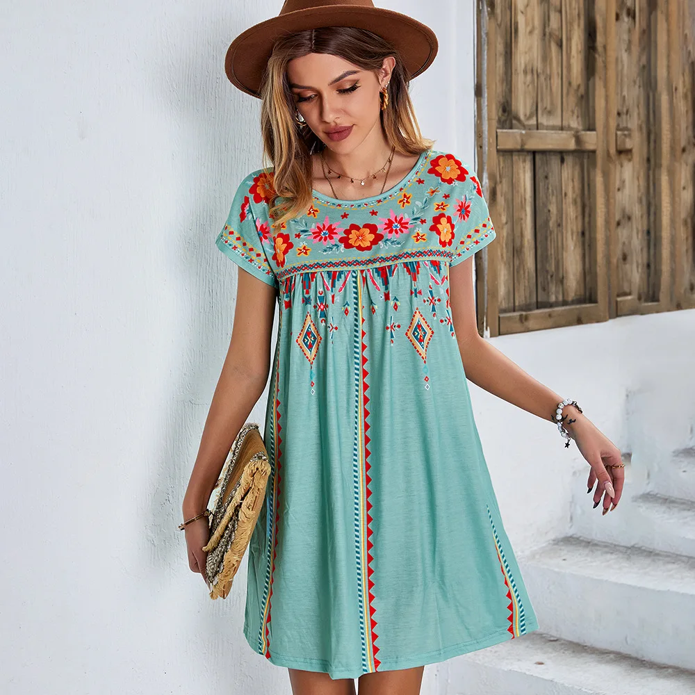 High Quality Leisure Vacation Dress 2024 Spring/summer New Loose Fitting Short Dress Bohemian Style Vestidos Boho Dress Vintage