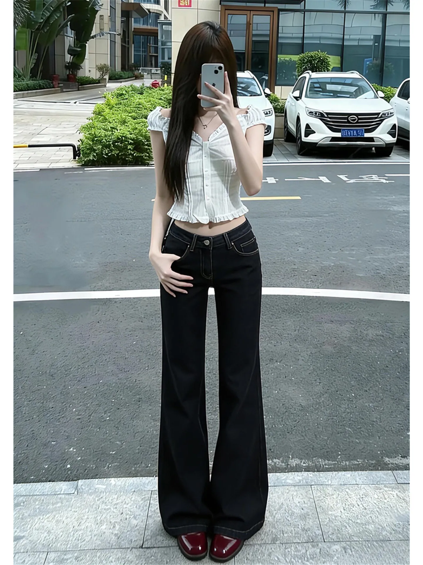 

American Street Style Loose Fit Low Waist Bell Bottom Jeans Women's Spring Summer Slimming Draping Floor Length Pants