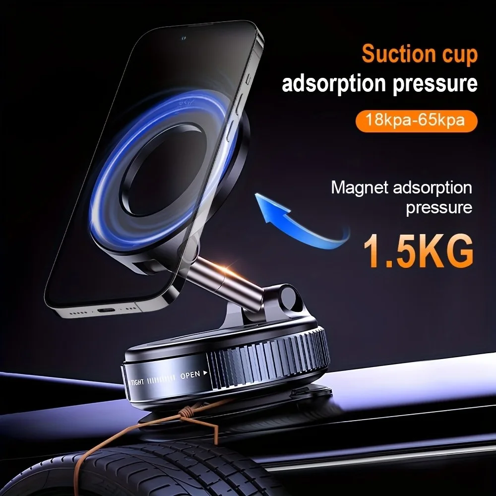

360° Adjustable Vacuum Mount for Car/Desk/Bathroom/Universal Use Strong Magnetic Metal Car Phone Holder Foldable Design