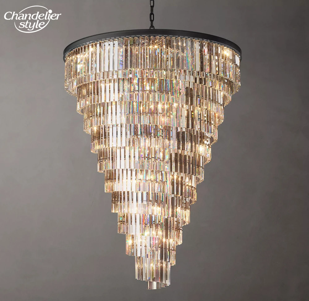 Modern Crystal Chandeliers Large Round Black Helix Chandelier LED Living Room Dining Room Staircase Hanging Lamps Lustre