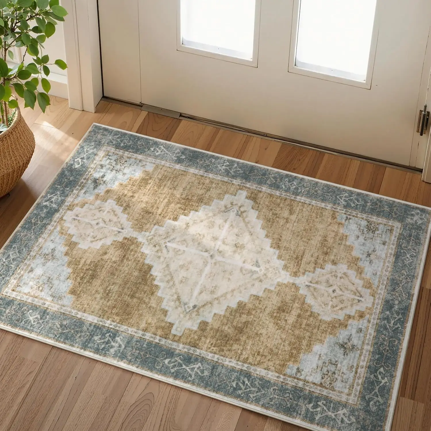 

Небольшой нескользящий ковер для прихожей, винтажный дверной коврик-медальон для внутреннего входа, ультратонкий ковер для входной кухни рядом