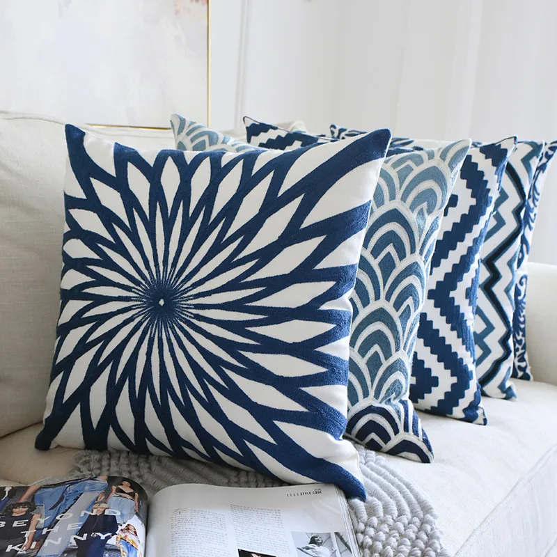 

Classical home sofa cushion embroidered retro pillow cover blue and white porcelain embroidery series lumbar cushion cover