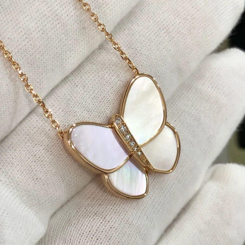 

High VersionVGold Large Butterfly Necklace for Women Plated18kGold Rose925Silver Clavicle Chain Natural Mother-of-Pearl
